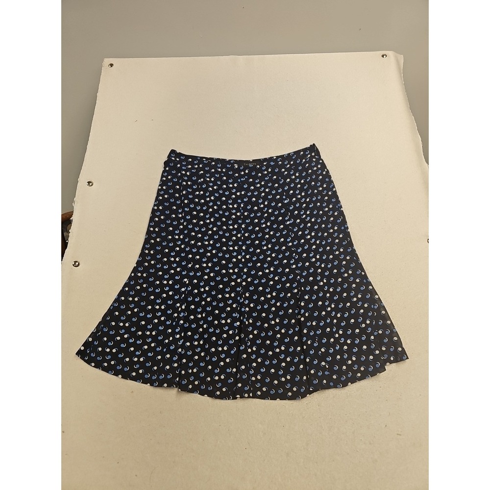 Talbots Blue White Geometric Dot Print A-Line Skirt Black Size 12‎ Side Zip